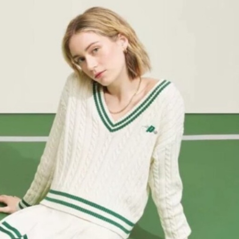 NWT Target x Prince Pickleball Women's V neck Cable Knit Pullover  cream green
